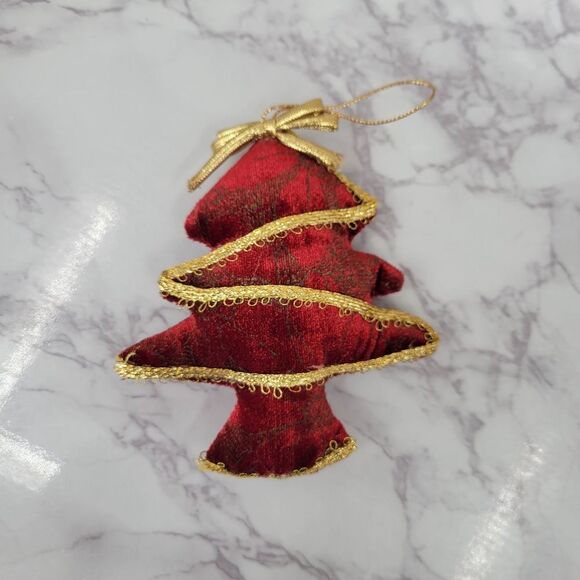 Vintage Red & Gold Velvet Christmas Ornaments Soft Non Breakable 90's - Picture 2 of 12